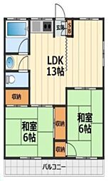ビューハイツ法泉 2LDKの間取図画像