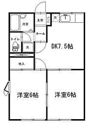 ラベンダーハイツB 2DKの間取図画像