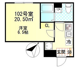 リバティ東門前 1Kの間取図画像