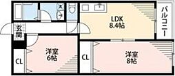 クレセル利倉東I 2LDKの間取図画像