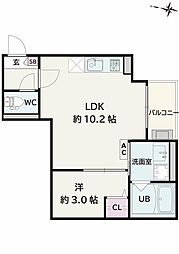 越谷市蒲生3丁目アパート 1LDKの間取図画像