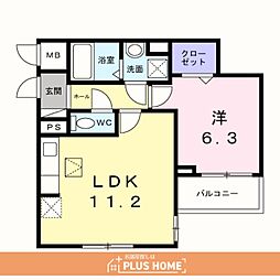 ヒカルサ和歌山城北サウス 1LDKの間取図画像
