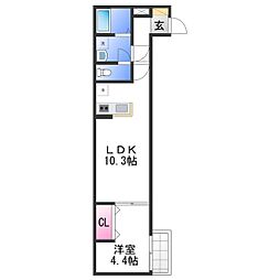 松原市高見の里2丁目アパート 1LDKの間取図画像