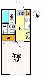 プレリュード立川 1Kの間取図画像