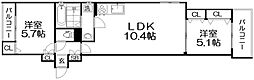 クリエオーレ私市山手 2LDKの間取図画像