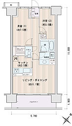 東京メトロ有楽町線 豊洲駅 徒歩5分の賃貸マンション 9階2LDKの間取り