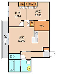 ソレイユ 2LDKの間取図画像
