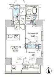 パークアクシス池袋 14階2LDKの間取り