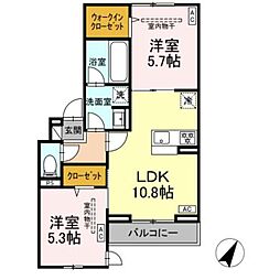 イヴレーア南台 2LDKの間取図画像