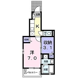 プチフローラ北野田3 1Kの間取図画像
