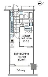 コンフォリア新宿イーストサイドタワー 19階1LDKの間取り