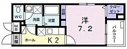 ポスト・プリート2 1Kの間取図画像