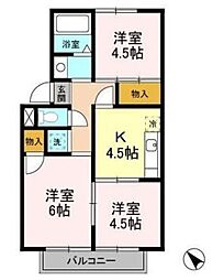 カーサブラン 1階3Kの間取り