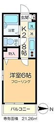 メゾンコンフォール 1Kの間取図画像