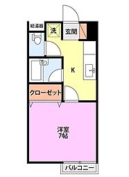 第一見附寮 1Kの間取図画像