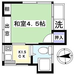 コーポ椎の実 2階1Kの間取り