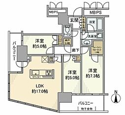 川崎ゲートタワー 13階3LDKの間取り