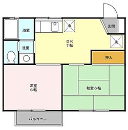 コスモクレール1 2DKの間取図画像