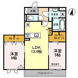アベニール 2LDKの間取図画像