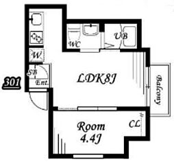 ソレア町田 3階1LDKの間取り