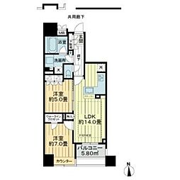 サングランデ八王子 4階2LDKの間取り