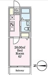 ウィングガーデン武里 2階1Kの間取り