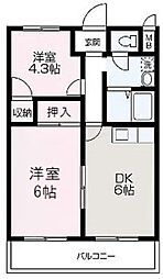 セゾン・けやき 2DKの間取図画像