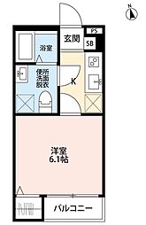 パストリアス 1Kの間取図画像