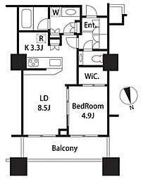 パークコート麻布十番ザ・タワー 1LDKの間取図画像