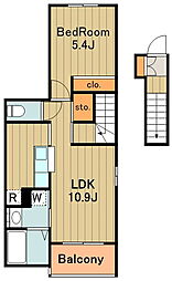 京王相模原線 南大沢駅 徒歩21分の賃貸アパート 2階1LDKの間取り
