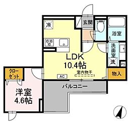 イーリスコート大和中央 1LDKの間取図画像