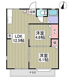 エメラルドハイツ 1階2LDKの間取り