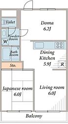 バロンハイツ二子玉川苑1 1LDKの間取図画像