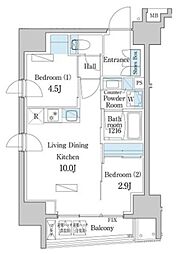 デュオフラッツ日本橋水天宮 6階2LDKの間取り