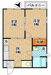 パインホームズ多摩川1 2DKの間取図画像