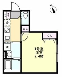 ベイルーム相模原氷川町 1Kの間取図画像
