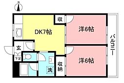 ライムハイツ美原 2DKの間取図画像