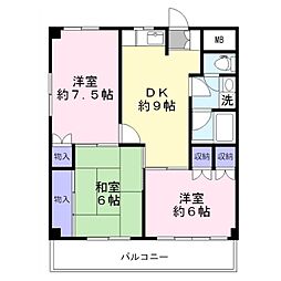 スカイハイム2 3DKの間取図画像