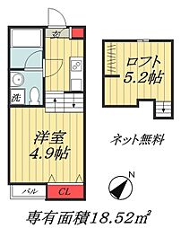 ラ・アスセーナ本八幡 1Kの間取図画像