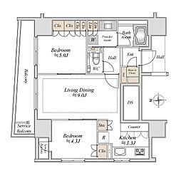 東京メトロ日比谷線 秋葉原駅 徒歩5分の賃貸マンション 5階2LDKの間取り