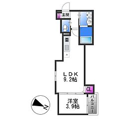 GRAND SUN 2階1LDKの間取り