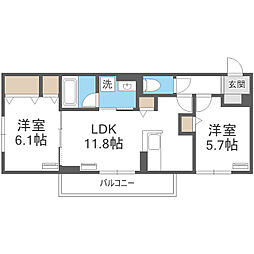 D-ROOM原町駅南 2LDKの間取図画像