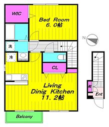 パインファーストB 1LDKの間取図画像