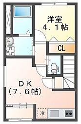 アルデバラン348 2階1DKの間取り