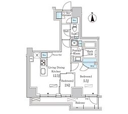 パークアクシス浅草田原町ガーデン 8階2LDKの間取り