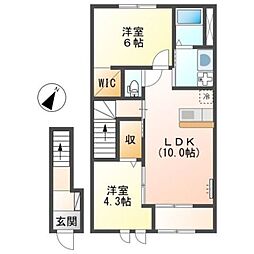 シェルキィ 2LDKの間取図画像