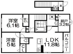 クラール倉治D 3LDKの間取図画像