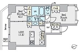クレストコート上野 12階2LDKの間取り
