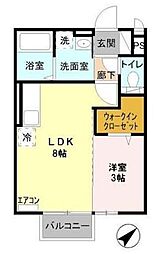 ウィスタリア・モナリエ 1階1LDKの間取り