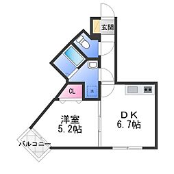 サンアーク北野田 1DKの間取図画像